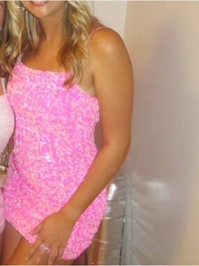 Pink Sequin Mini Dress - Strapless Party Dress